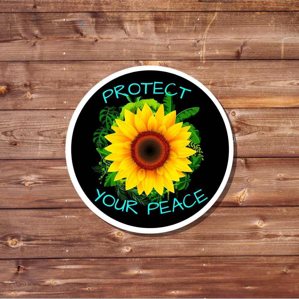 Protect Your Peace Sunflower Sticker: Waterproof Mental Health Decal