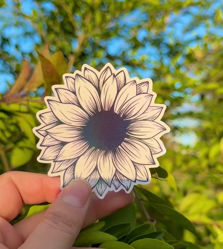 Black & White Sunflower Sketch Sticker | Minimalist Floral Decal | Hand Drawn Style